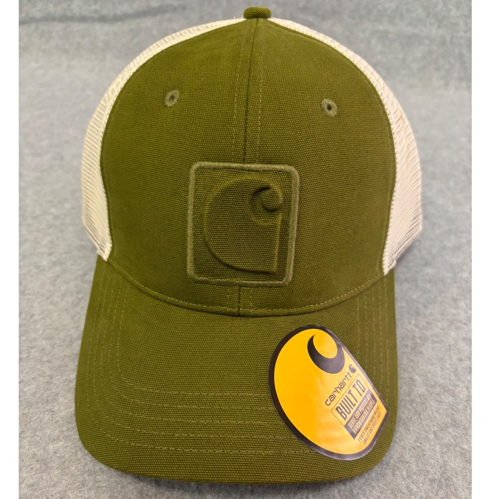 Carhartt Mens Canvas Logo C Cap Olive Green Mesh Trucker Hat AH6401-M